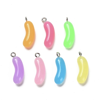 Imitation Food Resin Pendants, Candy Charms with Platinum Plated Iron Loops, Mixed Color, 24x8x6.5mm, Hole: 2mm