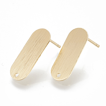 Brass Stud Earring Findings, with Loop, Oval, Nickel Free, Real 18K Gold Plated, 21x8mm, Hole: 1.4mm, Pin: 0.9mm