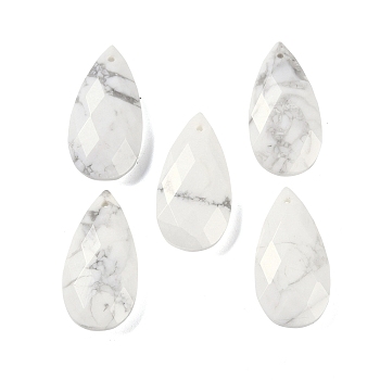 Natural Howlite Pendants, Faceted, Teardrop, 25x13x6mm, Hole: 1mm