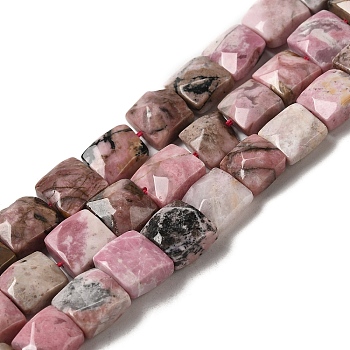 Natural Rhodonite Beads Strands, Faceted, Square, 9~10.5x10~10.5x6mm, Hole: 1mm, about 18~20pcs/strand, 7.09~7.68 inch (18~19.5cm)