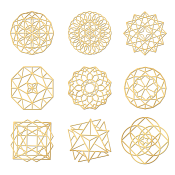 Nickel Decoration Stickers, Metal Resin Filler, Epoxy Resin & UV Resin Craft Filling Material, Golden, Flower of Life, 40x40mm, 9pcs/set