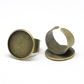 Iron Pad Ring Settings, Cadmium Free & Nickel Free & Lead Free, Antique Bronze, Tray: 20mm, 18mm