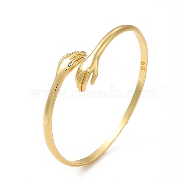 Rack Plating Brass Hug Hand Open Cuff Bangle for Women(BJEW-F444-01G)-3