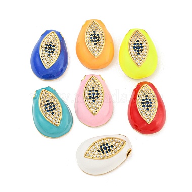 Real 18K Gold Plated Mixed Color Teardrop Brass+Cubic Zirconia+Enamel Pendants