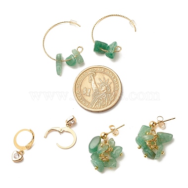 3 Pairs 3 Style Natural Green Aventurine Chips Beaded Cluster Dangle Stud & Leverback Earrings(EJEW-JE04895-05)-3
