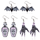 3 Pairs 3 Style Skeleton Hand & Bat & Bottle Acrylic Dangle Earrings for Halloween(EJEW-AN0002-93)-1