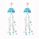 Glass Seed & Synthetic Moonstone Beaded Long Tassel Dangle Stud Earrings with Shell Pearl for Women(EJEW-TA00062)-1