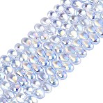Electroplate Transparent Glass Beads Strands, Teardrop, AB Color Plated, Half Plated, Top Drilled, Light Blue, 8.5~9x5.5~6x5~6mm, Hole: 0.8~0.9mm, about 95~101pcs/strand, 11.81~13.39 inch(30~34cm)(EGLA-N057-01A-01)