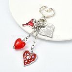 Glass & 304 Stainless Steel & Alloy Enamel Pendant Decorations, Heart, with 304 Stainless Steel Chain and Alloy Swivel Lobster Clasps, Platinum, 101mm(HJEW-YW00450-01)