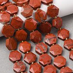 Natural Red Jasper Beads Strands, Hexagon, Faceted, with Seed Beads, 12x14x5mm, Hole: 1.5mm, about 28pcs/strand, 15.75''(40cm)(G-H344-A05-01)