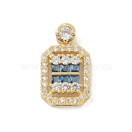 Rack Plating Brass Micro Pave Cubic Zirconia Pendants, Long-Lasting Plated, Lead Free & Cadmium Free, Real 18K Gold Plated, Rectangle, Slate Blue, 19x11.5x5mm, Hole: 2.3mm(KK-A224-20G-04)