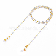 Eyeglasses Chains, Neck Strap for Eyeglasses, with Handmade Glass Beaded Chains, Soldered, Lead Free & Cadmium Free, with Brass Findings, Rubber Loop Ends and Brass Lobster Claw Clasps, Light Grey, 28.1 inch(71.5cm)(AJEW-EH00287-03)