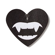 Halloween Imitation Leather Pendants, Heart, 45x50x2mm, Hole: 1.2mm(FIND-K017-02B-01)