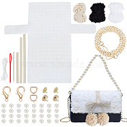 DIY Cherry Decoration Shoulder Bag Making Kits, including Thick Wool Yarns, Imitation Leather Fabric, Plastic Mesh Canvas Sheet, Iron Findings, Magnetic Clasp, Black, 22x13x5cm(DIY-WH0304-670B)