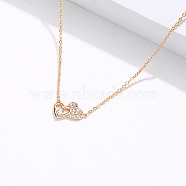 Brass Cubic Zirconia Heart Pendant Necklace for Women, Real 18K Gold Plated, 15.75 inch(40cm)(CQ9479)