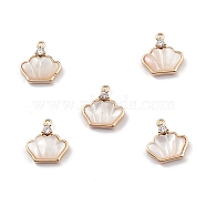 Natural Freshwater Shell Crown Charms, with Brass Crystal Rhinestone Findings, Light Gold, 13x12x3mm, Hole: 1.2mm(BSHE-E028-08KCG)