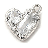 Brass Micro Pave Cubic Zirconia Pendants, Heart, Platinum, 10x10x3.5mm, Hole: 1.2mm(ZIRC-P113-05P)