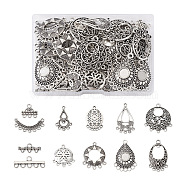 Jewelry 72Pcs 12 Style Tibetan Style Alloy Chandelier Components Links, Reducer Connector, Tibetan Style Charms, Mixed Shape, Antique Silver, 9~36x13.3~30x1~4mm, Hole: 1.2~3mm,  6pcs/style(TIBE-PJ0001-01)