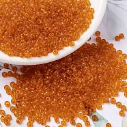 MIYUKI Round Rocailles Beads, Japanese Seed Beads, 8/0, (RR138) Transparent Orange, 8/0, 3mm, Hole: 1mm, about 19000~20500pcs/pound(SEED-G008-RR0138)