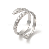 304 Stainless Steel Cuff Rings for Women, Snake, Stainless Steel Color, US Size 8 1/4(18.3mm)(RJEW-G291-02P)