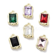 Rack Plating Alloy Rhinestone Charms, Lead Free & Cadmium Free & Nickel Free, Rectangle, Mixed Color, Golden, 14x9x5mm, Hole: 1.2mm(PALLOY-F311-18G)