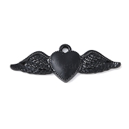 Rack Plating Alloy Enamel Pendants, Cadmium Free & Nickel Free & Lead Free, Heart with Wing Charm, Black, 11.5x31.5x2mm, Hole: 1.6mm(PALLOY-F018-33EB-01)