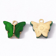 Alloy Acrylic Pendants, Butterfly, Light Gold, Dark Green, 14x16.5x3mm, Hole: 1.6mm(ENAM-R136-01I)