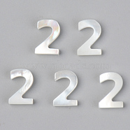 Natural White Shell Mother of Pearl Shell Charms, Number, Num.2, 10x7x2mm, Hole: 0.8mm(X-SSHEL-R048-004-02)