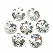 Pointed Back Glass Rhinestone Cabochons, Back Plated, Faceted, Flat Round, Clear, 12x4.8mm(RGLA-T029-12mm-01)
