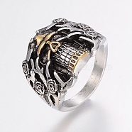 304 Stainless Steel Finger Rings, Skull with Flower, Antique Silver & Antique Golden, 18~22mm(RJEW-G091-10)