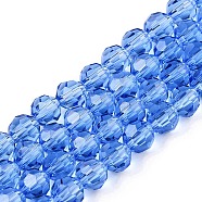 Transparent Glass Beads, Faceted(32 Facets), Round, Cornflower Blue, 10mm, Hole: 1.8mm, about 66~68pcs/strand, 24.02~24.13 inch(61~61.3cm)(EGLA-A035-T10mm-D14)