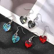 Heart Glass Dangle Earrings, with Silver Plated Iron Beads & Platinum Tone Brass Findings, Mixed Color, 36mm, Pin: 0.8mm(X-EJEW-JE01737)