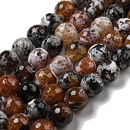 Faceted Natural Fire Crackle Agate Beads Strands, Round, Dyed & Heated, Saddle Brown, 11.5mm, Hole: 1.6mm, about 31pcs/strand, 14.76''(37.5cm)(G-F447-12mm-N14)