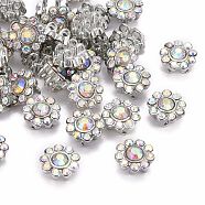 Alloy Multi-Strand Rhinestone Links, Cadmium Free & Lead Free, Grade A, Flower, Platinum, Crystal AB, 12x8mm, Hole: 2mm(X-ALRI-H213-28P)