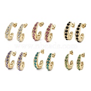 Glass Stud Earrings, Golden 304 Stainless Steel Half Hoop Earrings, Mixed Color, 26x6mm(EJEW-P245-04G)
