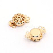 Brass Box Clasps, Multi-Strand Clasps, 3-Strands, 6-Holes, Flower, Light Gold, 9x15x5.5mm, Hole: 1.2mm(KK-WH0034-69KCG)