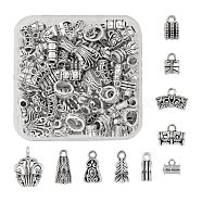Tibetan Style Zinc Alloy Tube Bails, Loop Bails, Mixed Shapes, Antique Silver, 143pcs/box(FIND-FS0001-13AS)