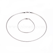 304 Stainless Steel Choker Necklaces and Bangles Jewelry Sets, with Lobster Claw Clasps, Stainless Steel Color, 7-7/8 inch(20.1cm), 17.6 inch(45cm), 3mm(SJEW-L144-A03-P)
