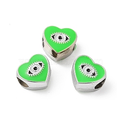 CCB Plastic European Beads, Large Hole Beads, Heart with Evil Eyes, Lime, 11x11.5x8mm, Hole: 5mm(CCB-B001-01G)
