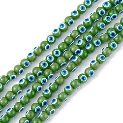 Baking Painted Glass Beads, Round with Evil Eye, Green, 6x5mm, Hole: 1.2mm, about 63~68pcs/strand, 13.70~15.04(34.8~38.2cm)(DGLA-C001-02F)