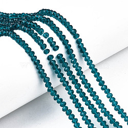 Glass Beads Strands, Faceted, Rondelle, Dark Cyan, 4x3mm, Hole: 0.4mm, about 123~127pcs/strand, 16.5~16.9 inch(42~43cm)(EGLA-A034-T4mm-D27)