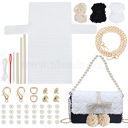 DIY Cherry Decoration Shoulder Bag Making Kits, including Thick Wool Yarns, Imitation Leather Fabric, Plastic Mesh Canvas Sheet, Iron Findings, Magnetic Clasp, Black, 22x13x5cm(DIY-WH0304-670B)