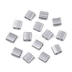 2-Hole Baking Paint Glass Seed Beads, Rectangle, Silver, 5x4.5~5.5x2~2.5mm, Hole: 0.5~0.8mm(SEED-S023-17C-28)