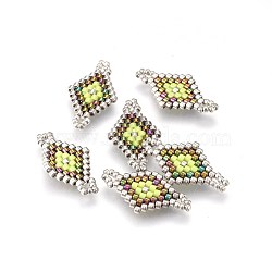 MIYUKI & TOHO Handmade Japanese Seed Beads Links, Loom Pattern, Rhombus, Dark Khaki, 21.5~22x12x1.7mm, Hole: 2mm(SEED-A027-N06)