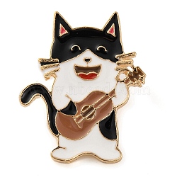 Cartoon Cat Enamel Pins, Zinc Alloy Cute Kitten Brooches for Backpack Clothes, Black, 20.5x23mm(JEWB-S024-02A)