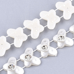 ABS Plastic Imitation Pearl Beaded Trim Garland Strand, Great for Door Curtain, Wedding Decoration DIY Material, with Rhinestone, Butterfly, FloralWhite, 13.5x4mm; 10yards/roll(AJEW-S073-36)