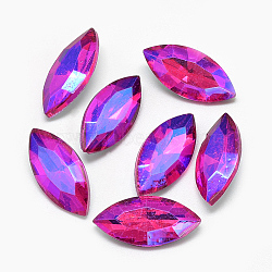 Pointed Back Glass Rhinestone Cabochons, Back Plated, Faceted, AB Color Plated, Horse Eye, Camellia, 15x7x4mm(RGLA-T020-7x15mm-10)