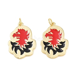 Brass Enamel Pendants, Eagle Charms, Long-Lasting, Rack Plating, Lead Free & Cadmium Free, Real 18K Gold Plated, with Jump Ring, Red, 24.5x18x2mm, Jump Ring: 5x1mm, Inner Diameter: 3.5mm(KK-B167-10G)