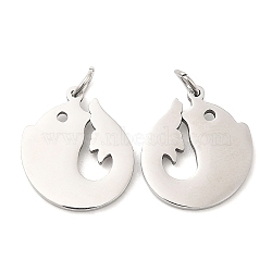 304 Stainless Steel Pendants, with Jump Ring, Fish Charm, Stainless Steel Color, 17x15x1.4mm, Hole: 3.2mm(STAS-Z042-17P)