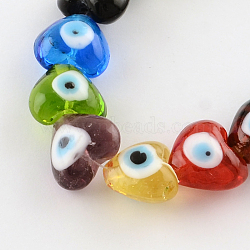 Heart Evil Eye Lampwork Bead Strands, Mixed Color, 13~15x15x9mm, Hole: 2mm, about 24pcs/strand, 11.4 inch(X-LAMP-R119-M)